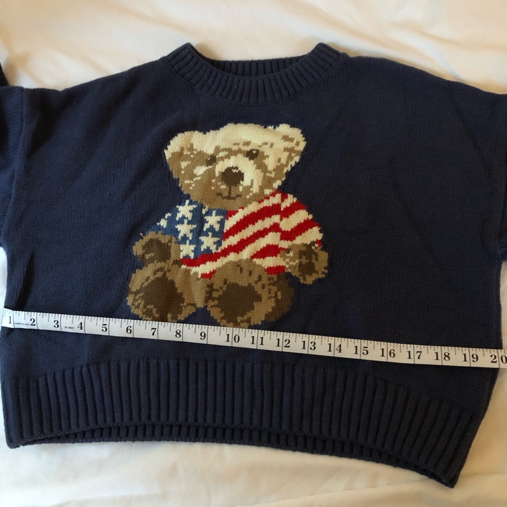 Navy Sweater with Bear and Flag Design - Picture 9 of 11